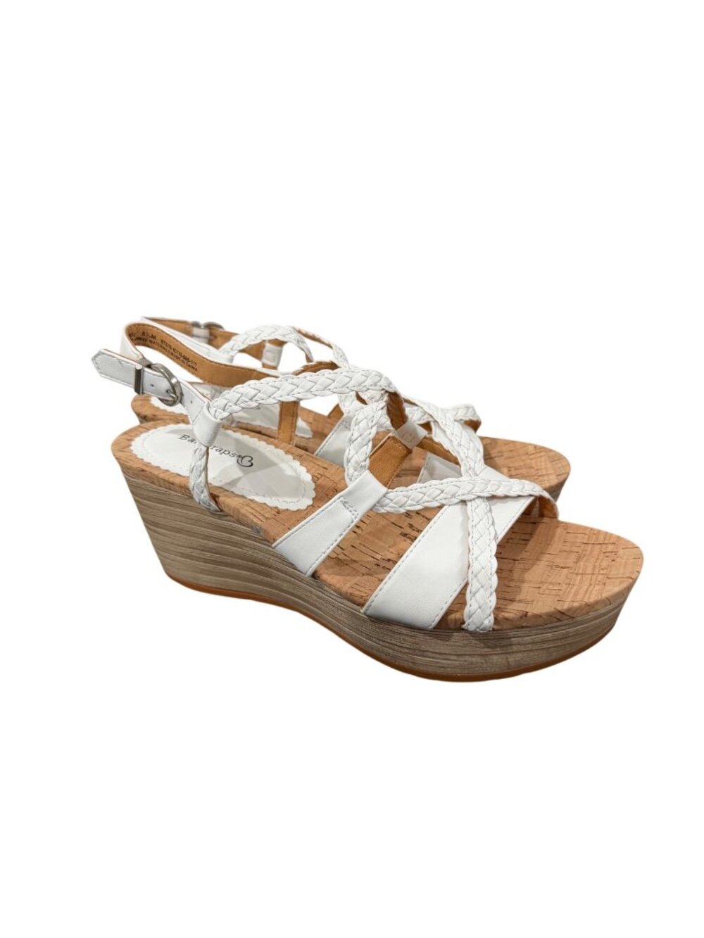 Baretraps Women White Wedge Sandals With Braided Straps & Cork Sole Size 8.5M